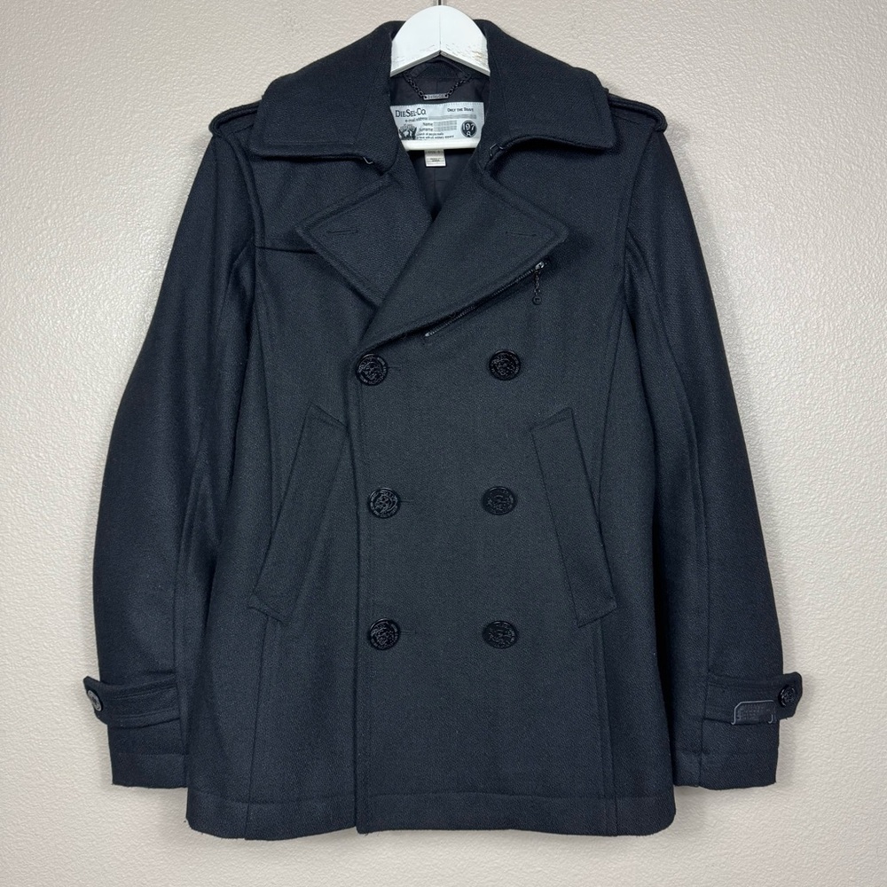 Diesel Wittor Trim Fit Black Peacoat Coat Double Breasted Black Mens small‎ H